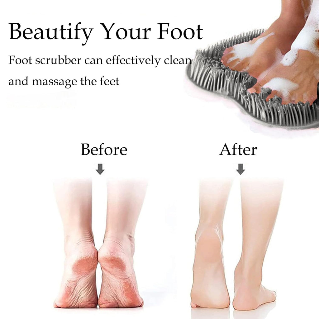 Shower Foot and Back Scrubber Mat,Wall Mounted Shower Foot Scrubber with Suction Cups,Exfoliating Silicone Massage Foot Cleaner for Shower(Grey)