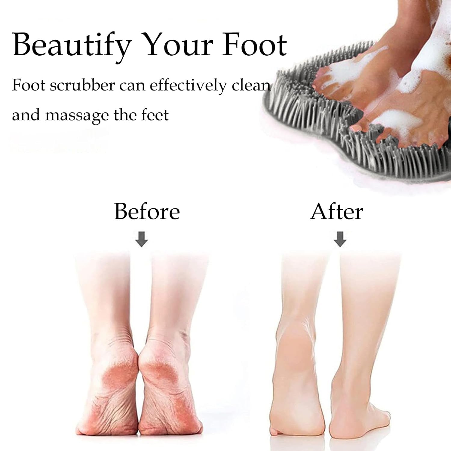 Shower Foot and Back Scrubber Mat,Wall Mounted Shower Foot Scrubber with Suction Cups,Exfoliating Silicone Massage Foot Cleaner for Shower(Grey)