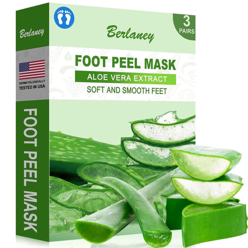 Berlaney Aloe Vera Foot Peel Mask 3 Pairs, Exfoliating Mask for Dry Cracked Feet